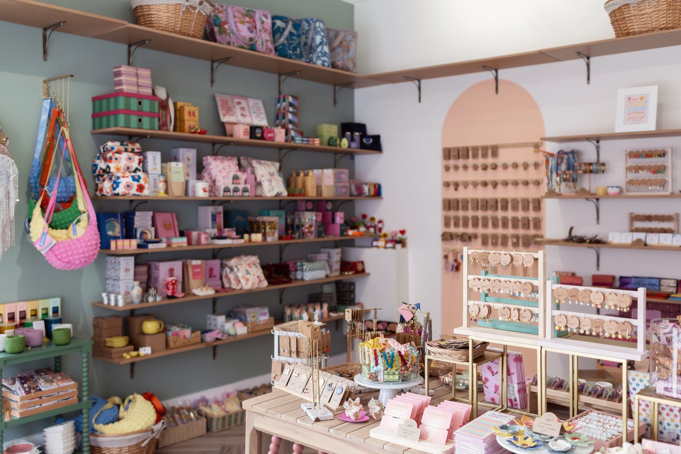Colourful shelves and product displays inside Pocketful of Joy in Kilmarnock